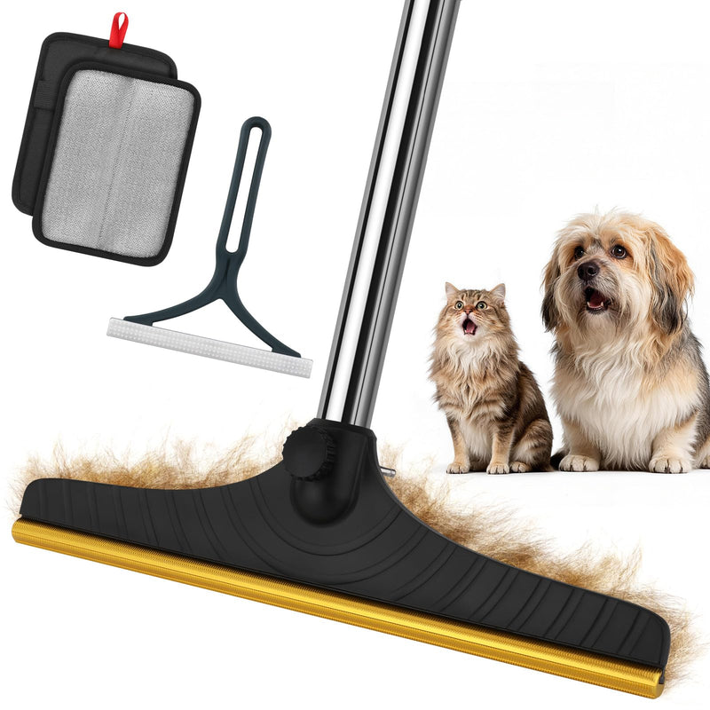 B-Land Carpet Rake for Pet Hair Removal, Reusable Pet Hair Remover with 60” Adjustable Long Handle, Carpet Scraper Broom Dog Cat Hair Remover Tool Fur Sweeper for Rugs, Mats