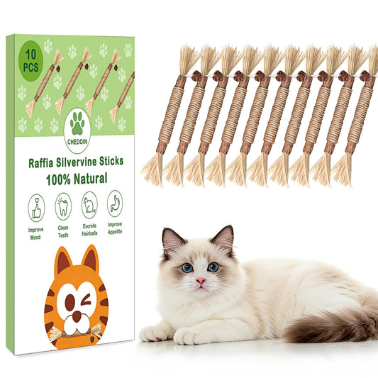 [10 Pack] Silvervine Sticks for Cats, Natural Chew Stick for Dental Care Teeth Cleaning, Cat nip Chew Rope Toys for Bored Indoor Kittens, Catmint Silvervine Blend Toys