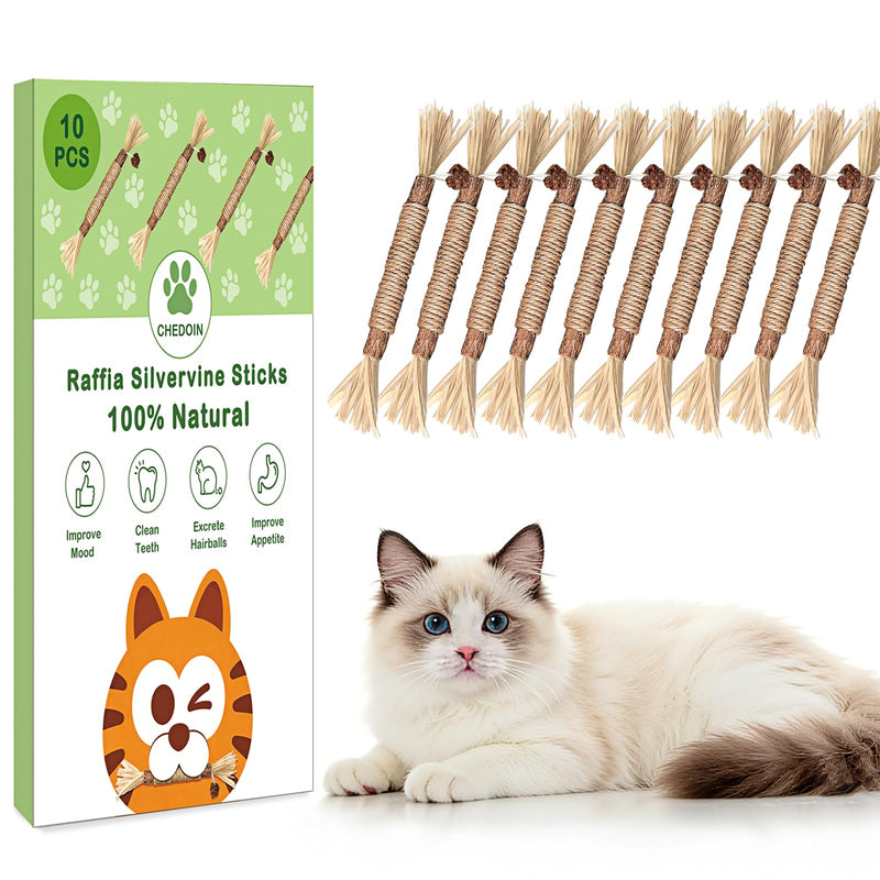 [10 Pack] Silvervine Sticks for Cats, Natural Chew Stick for Dental Care Teeth Cleaning, Cat nip Chew Rope Toys for Bored Indoor Kittens, Catmint Silvervine Blend Toys