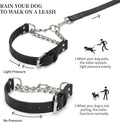 Martingale Collar for Dogs No-Pull Adjustable Training Collar with Stainless Steel Chain - Genuine Leather Anti-Slip Des
