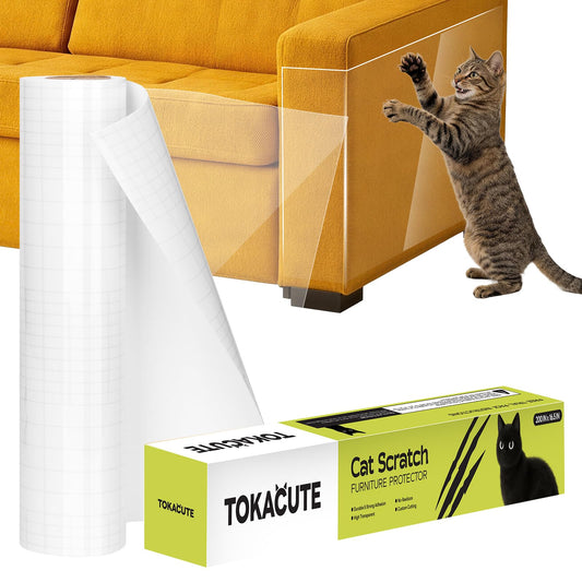 TOKACUTE 200" x 16.5" Anti Cat Scratch Furniture Protector, Single-Sided Sticky Couch Protector from Cats Claws, Couch Corner Guard Under Pet Claws, Thicken Viny Flexible Scratch Deterrent Tape