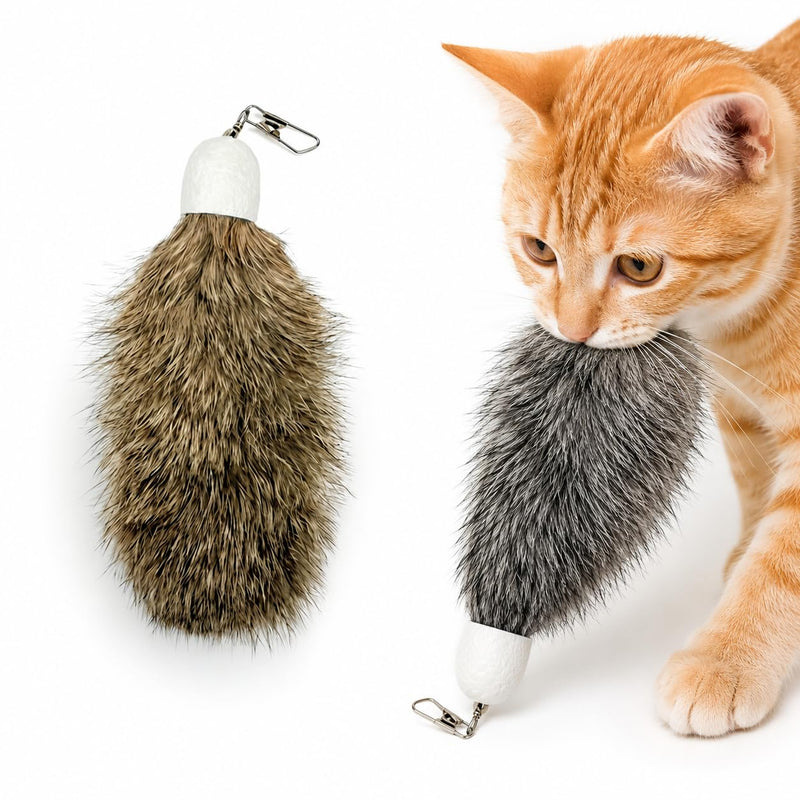 ZAYLUMO 2 Pack Natural Rabbit Fur Cat Toy Refills – Silent Interactive Cat Toys for Indoor Cats, Handmade Replacement Heads with Secure Connector for Cat Wand Toys