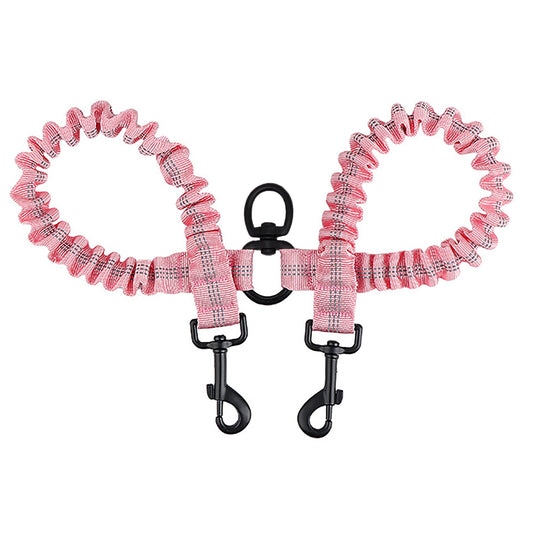 BAOBOTE Pet Double Dog Leash, Shock Absorbing Reflective Bungee Lead Walk 2 Dogs with Ease, 360° Swivel No Tangle Double Dog Walking & Training Leash, Dual Dog Leashs for 6-120lbs Dogs (Pink)