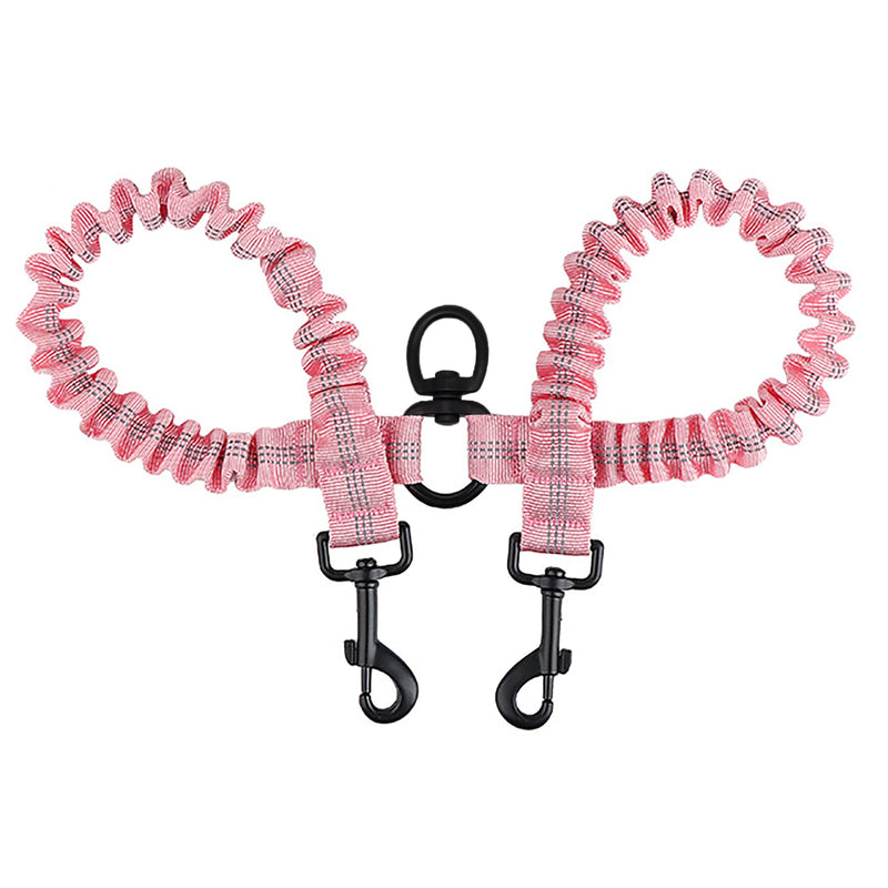 BAOBOTE Pet Double Dog Leash, Shock Absorbing Reflective Bungee Lead Walk 2 Dogs with Ease, 360° Swivel No Tangle Double Dog Walking & Training Leash, Dual Dog Leashs for 6-120lbs Dogs (Pink)