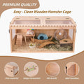 Wooden Hamster Cage,32"x16"x16"Large Hamster Cage,2 Washable Liners & 2 Adjustable Ventilation Window. Small Animal Cage