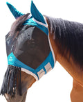 Harrison Howard CareMaster Horse Fly Mask with Ears and Nose Fringe Fly Protector Defender Mask Sky Blue Full Size