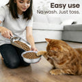 Bulk Disposable Cat Bowls Set (300 Pcs Cat Food Bowl liners + 2 Pcs Stainless Steel Pet Bowls) Disposable Pet Food Bowls for Puppy Kitten Small Dogs Cats Small Paper Bowls for Dry and Wet Food (White)