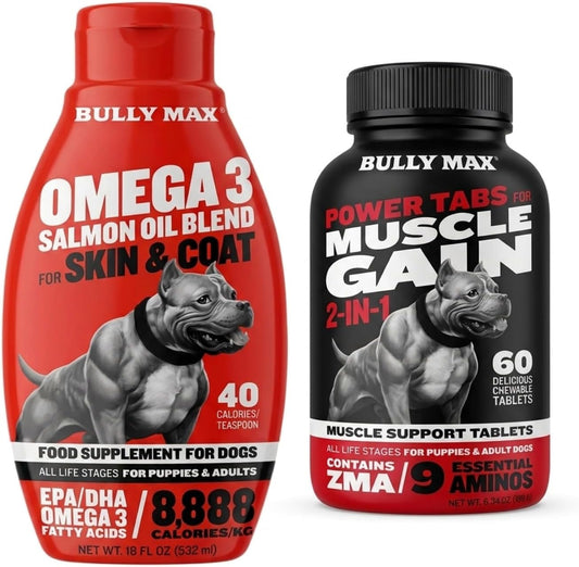 Bully Max Omega-3 Salmon Oil for Dogs + 2-in-1 Muscle Gain Power Tabs