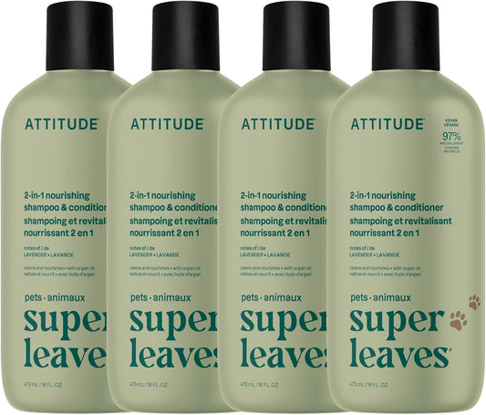 Attitude Natural 2 in 1 Nourishing Shampoo & Conditioner for Cat & Dog, Vegan and Cruelty-Free, Lavender & Argan Oil, 16