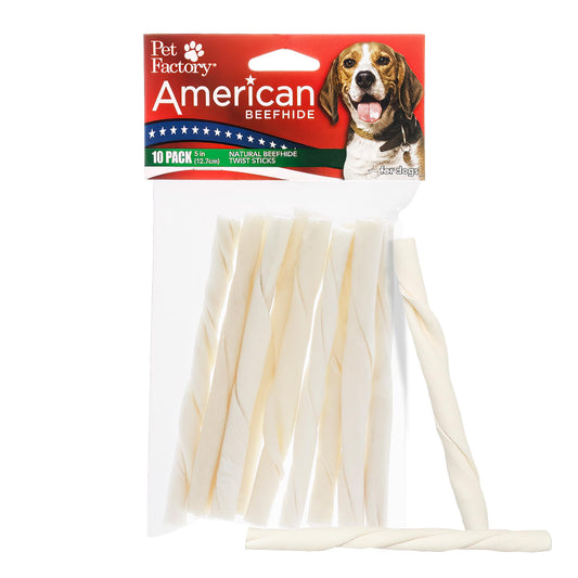 Pet Factory American Beefhide 5" Twist Sticks Dog Chew Treats - Natural Flavor, 10 Count/1 Pack