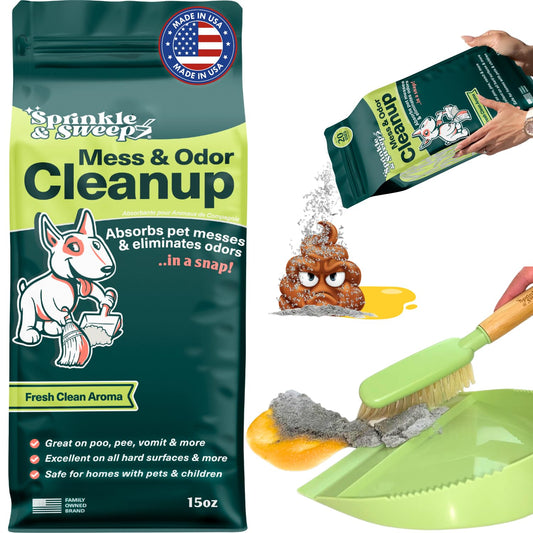 Sprinkle & Sweep: Pet Mess & Odor Cleanup - 15oz Bag - Dog Accident & Mess Clumping Powder, Remove Pee-Poop-Vomit from Hard Surfaces, Ultra-Absorbent