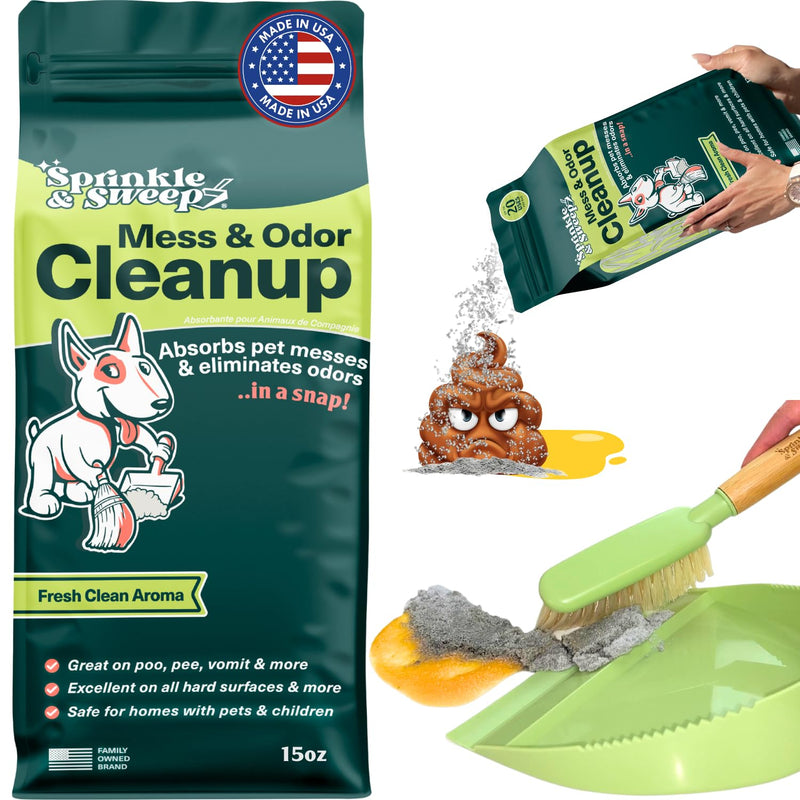 Sprinkle & Sweep: Pet Mess & Odor Cleanup - 15oz Bag - Dog Accident & Mess Clumping Powder, Remove Pee-Poop-Vomit from Hard Surfaces, Ultra-Absorbent