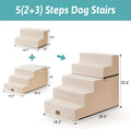 COZY KISS Dog Stairs for Small Dogs, 5 Tier Removable Wider Pet Stairs for Couch and Bed, 23.6" H Non-Slip Dog Steps for Puppies and Old Cats with Support Board, 19.7x29.5x23.6 inch, Beige
