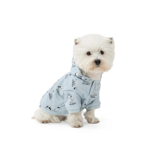 Berkshire Peanuts® Dog Hoodie, Pet Sweater with Leash Hole & Elastic Sleeve, Snug Fit for Puppies, Kittens, and Small Dogs, Small, Snoopy Different Emotion Sheet Scale Murky Blue