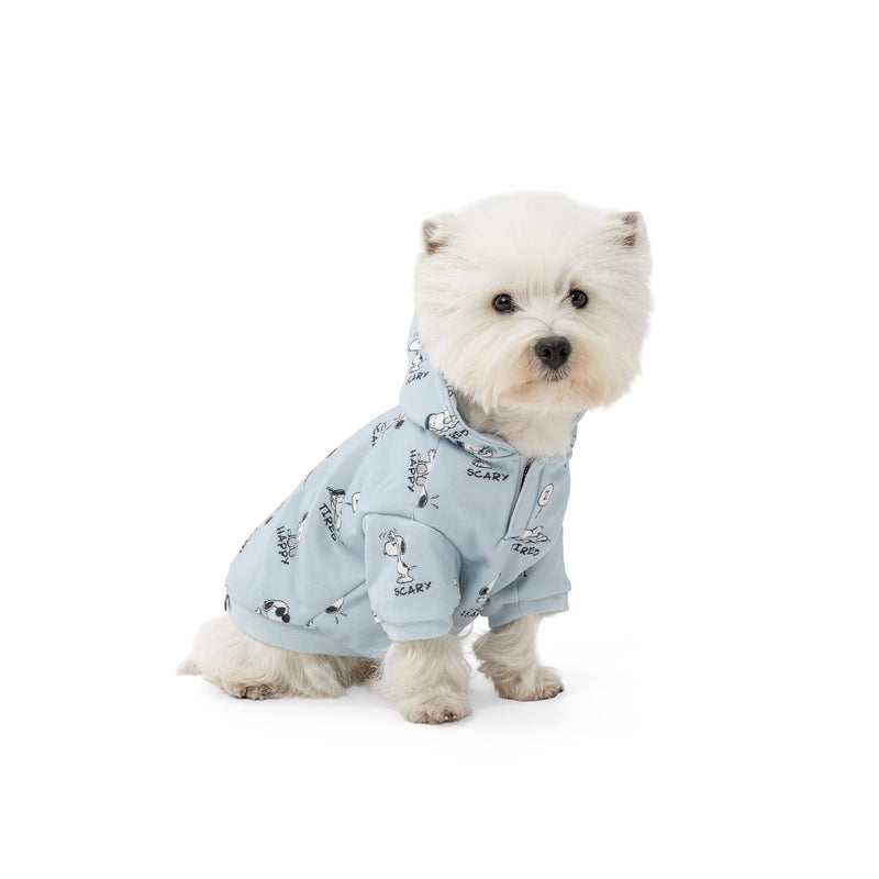 Berkshire Peanuts® Dog Hoodie, Pet Sweater with Leash Hole & Elastic Sleeve, Snug Fit for Puppies, Kittens, and Small Dogs, Small, Snoopy Different Emotion Sheet Scale Murky Blue