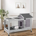 Rabbit Hutch Indoor Bunny Cage Outdoor Wood House with Wire Mesh,Grey