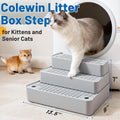 Colewin Adjustable Cat Litter Box Steps, 3-Step Non-Slip Ramp for Kittens Senior Cats Small Cats, Detachable Litter Catcher Tray, Fit Automatic Litter Boxes, Easy Clean, 13.5"x9"x7" (Light Grey)