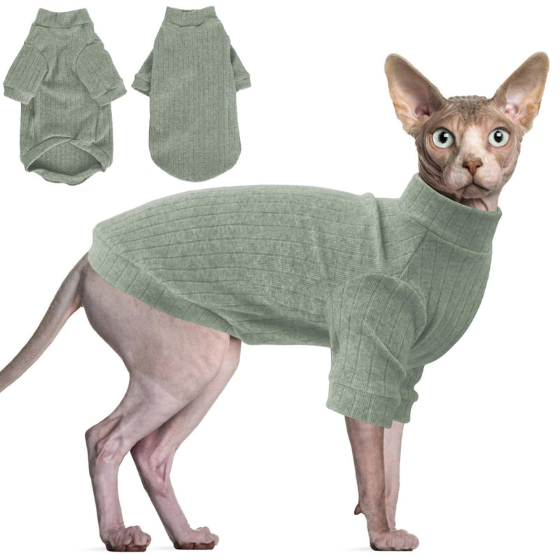 Idepet Sphynx Hairless Cats Sweater Shirt Kitten Soft Puppy Clothes Pullover Cute Cat Pajamas Jumpsuit Cotton Apparel Pet Winter Turtleneck for Cats and Teacup Chihuahua Small Dogs(Green,L)