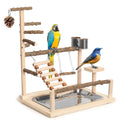 JOINSI Wood Pet Parrot Playground Bird Play Stand Toys Perch with Feeder Cups for Cockatiel Parakeet Lovebirds Conure (Natural)