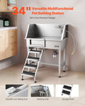 VEVOR 34" Dog Washing Station Professional Stainless Steel Pet Grooming Tub Bathtub Dog Wash Sink with Shower Faucet Soa