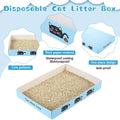 30 Pack Disposable Cat Litter Box Foldable Paper Kitty Tray 13.8x10x2 in Small Lightweight Cardboard Box Water Proof for Indoor Low Entry Easy Disposal Non Clumping Nice Absorption Portable (Blue)