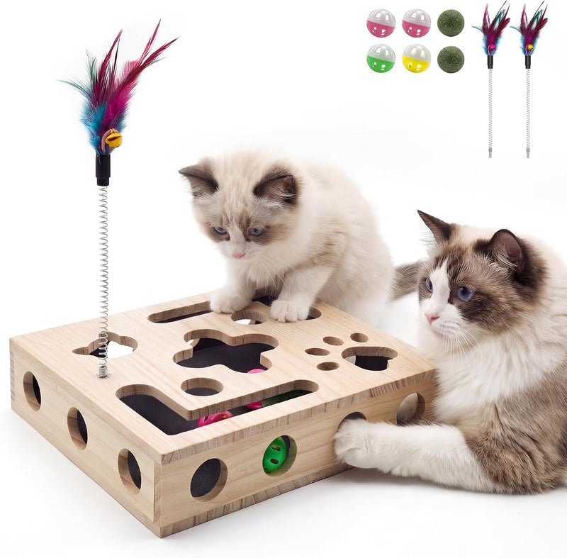 Cat Toys for Indoor Cats - Cat Nail File Box with Interactive Cat Toys, 2026 Upgraded Cat Puzzle Feeder Scratch Puzzle T