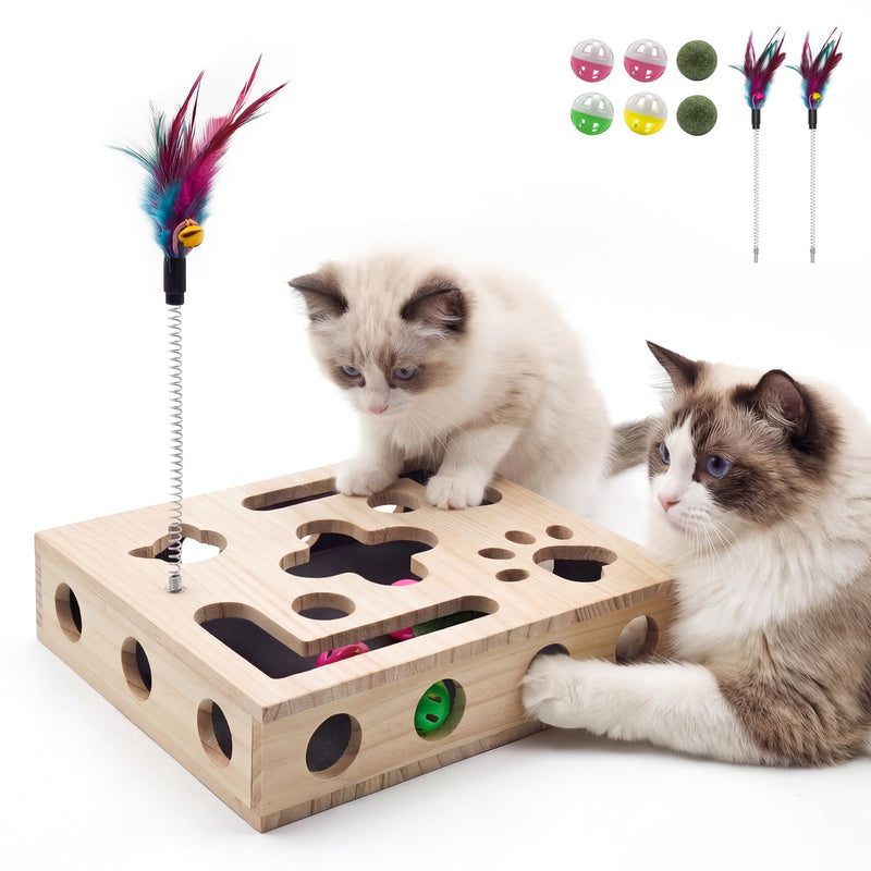 Hyfico Cat Toys for Indoor Cats - Cat Nail File Box with Interactive Cat Toys, 2026 Upgraded Cat Puzzle Feeder Scratch Puzzle Toy for Indoor Cats, Natural Claw Care (Natural Wood)