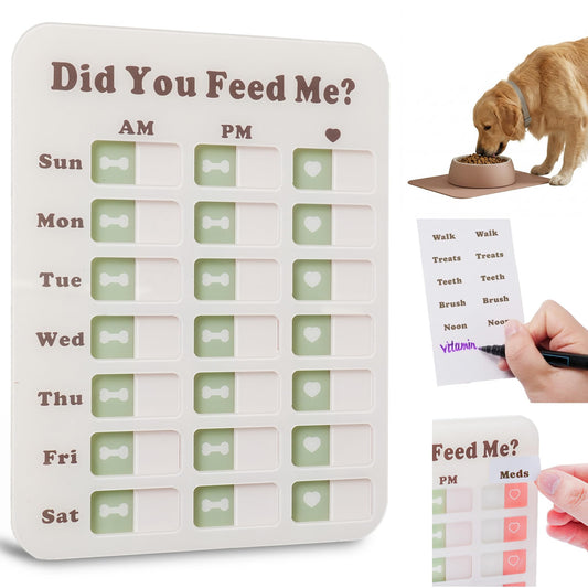 Puppy Feeding Schedule Chart, Dog Fed Sign Magnetic/Adhesive 2in1 Reminder Sticker, Daily Am/Pm Chart Acrylic Slider Sign for Pet Fed and Pill Reminder, Customized Reminder Area with DIY Stickers