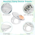 Hamiledyi Hamster Flying Saucer with Hideout House Plastic Hamster Wheel Small Animal Silent Running Wheel Gerbil Exerci