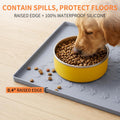 CHARMROSE Silicone Pet Feeding Mat - 100% Waterproof Dog & Cat Bowl Pad with Raised Edges - Protects Floors from Messy Eaters & Spills - Anti-Slip, 100% PET-Safe, Dishwasher Safe (Grey 18.5"x11.5")