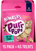 Bonkers Purrpops, Freeze Dried Tuna Flavored Lollipop Cat Treats, 15 Packs of 3 (45 Treats)
