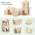 Wooden Rabbit House,Extra Large 2-Level Bunny Castle with Feeder and Ramp