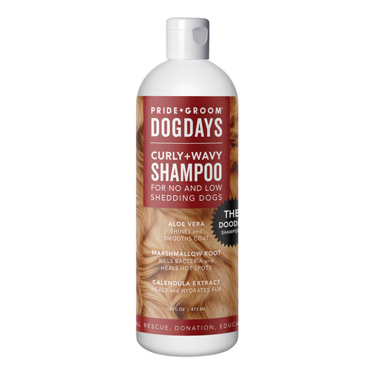 Pride and Groom DogDays Curly + Wavy Grooming Shampoo | Tearless, All-Natural Shampoo for No and Low Shedding Dogs | Moisturizing Formula for Soft, Shiny, & Healthy Fur – 16 oz