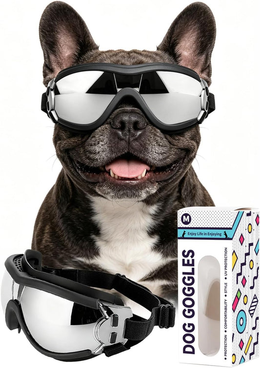 Small Dog Goggles for Small to Medium Breeds, Anti-UV Waterproof Windproof Dog Sunglasses with Adjustable Straps, Anti-F