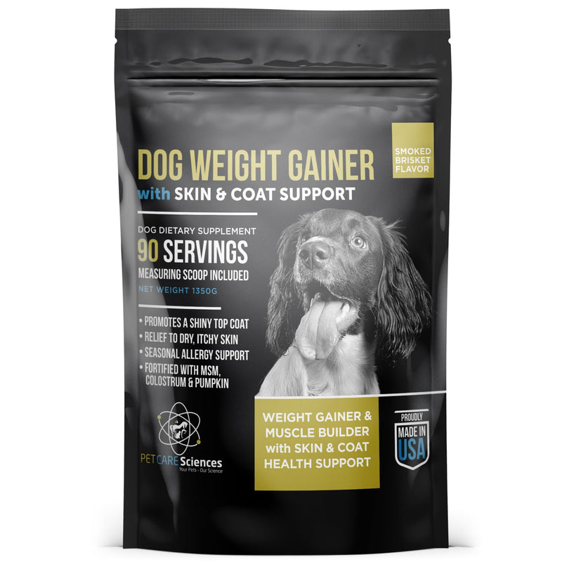 PET CARE Sciences Dog Weight Gainer with Skin & Coat Support - Weight Gain Supplements for Dogs - Canine and Dog Muscle Builder - Protein Powder - High Calorie Food Supplement - 90 Servings