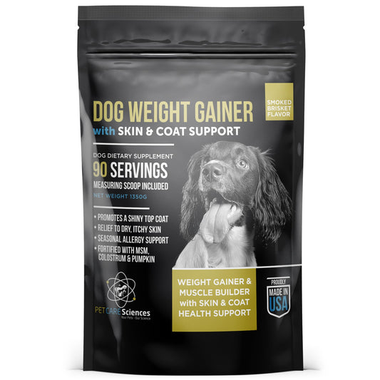 PET CARE Sciences Dog Weight Gainer with Skin & Coat Support - Weight Gain Supplements for Dogs - Canine and Dog Muscle Builder - Protein Powder - High Calorie Food Supplement - 90 Servings