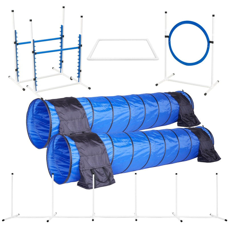 Better Sporting Dogs Elite Agility Set for Dogs w/Safety-Focused Features | 7Pc Agility Kit | (2) Bar Jumps w/Cup Strips | Breakaway Tire Jump | 6 Weave Poles | (2) 10’ Tunnel & Sandbags | Pause Box