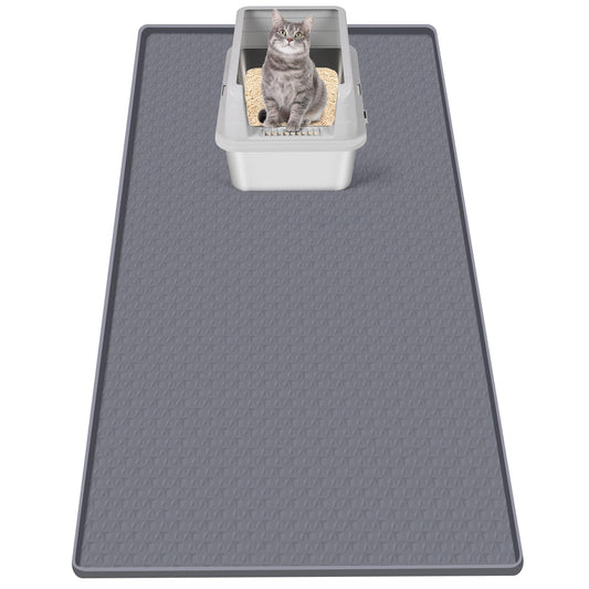 Bartuke Cat Litter Mat, Extra Large 51" x 25.6" Silicone Mat Litter Trapping Mat for Scatter Control, Soft on Kitty Paws, Easy to Clean (Dark Grey)