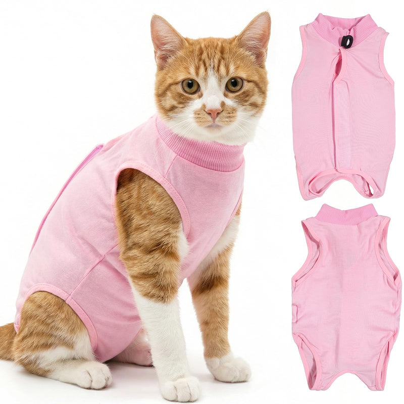 Cat Spay Recovery Suit 2Pcs, Cat Onesie for Cats After Surgery Female, Breathable Cats Surgery Recovery Suit Cone of Shame Alternative, Anti Licking CatBodysuit for Post Surgical Wounds (Pink, M)