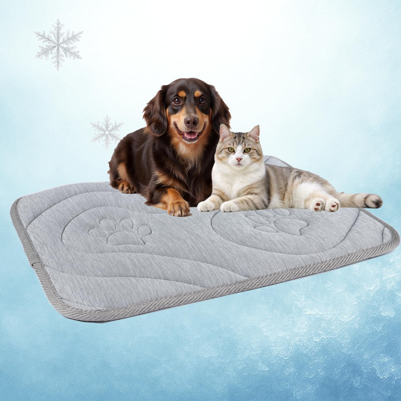 Pawhoo Dog Cooling Mat, Anti-Slip, Thick 3D Orthopedic Summer Pad for Dogs & Cats, Q-MAX > 0.5, Non-Toxic, Machine Washable, Chew-Resistant, Portable for Crate, Bed, Sofa, Car (Cool Grey, Small)