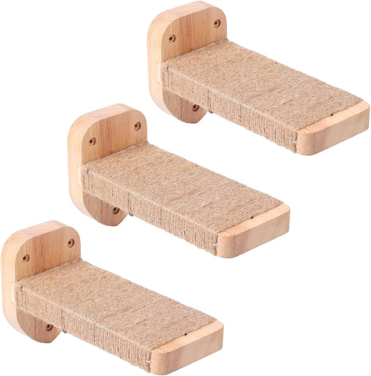 3pcs Cat Wall Steps, Climbing Mounted Furniture, Shelves With Hemp Rope Covered, Solid Wood Ladder for Playing and Climb