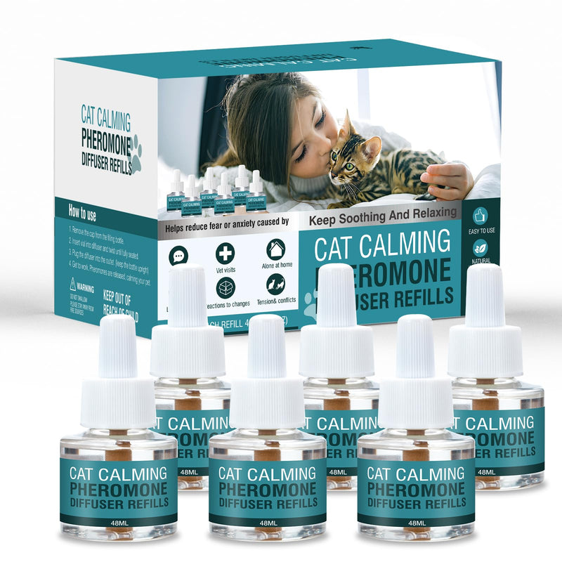 Cat Calming Diffuser Refill 6 Pack Cat Calming Pheromone Diffuser Refill Cat Plug in Pheromones Cat Stress Diffuser Cat Pheromones Calming for Cats Anxiety and Stress 48ml Vial-180 Days Fits All Cats