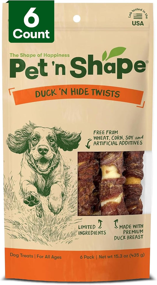 Pet 'n Shape Duck 'n Hide Twist - Duck Wrapped Rawhide Natural Dog Treats, Large, 6 Count