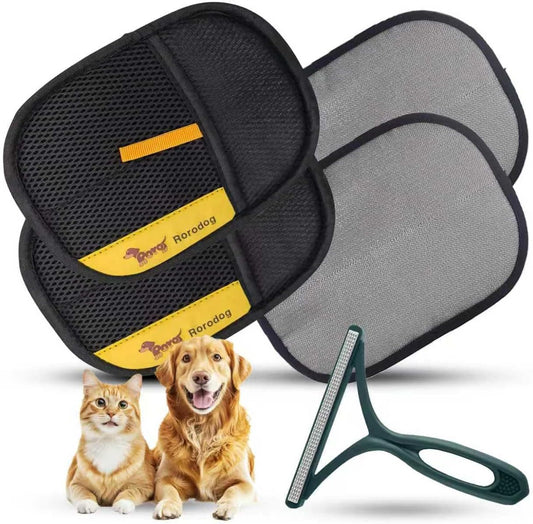 2-PCS Pet Hair Remover Gloves with A Hair/Lint Removal Tool, Reusable Magic Brush Pet Hair Removal Glove for Dogs & Cats