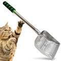SunGrow Cat Litter Scoop, Stainless Steel Long Handle Chicken Coop Poop Scooper, Comfortable 9” Handle, 5” Wide Mouth, Narrow Slits and High Sides Metal Sifter, for Litter Boxes or Gardening