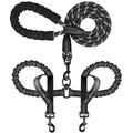 Double Dog Leash for Two Dogs, Heavy Duty Adjustable No Tangle, Bungee Retractable Split Multiple Leash for Walking 2 Dogs, 5.5FT-1/2”, Black
