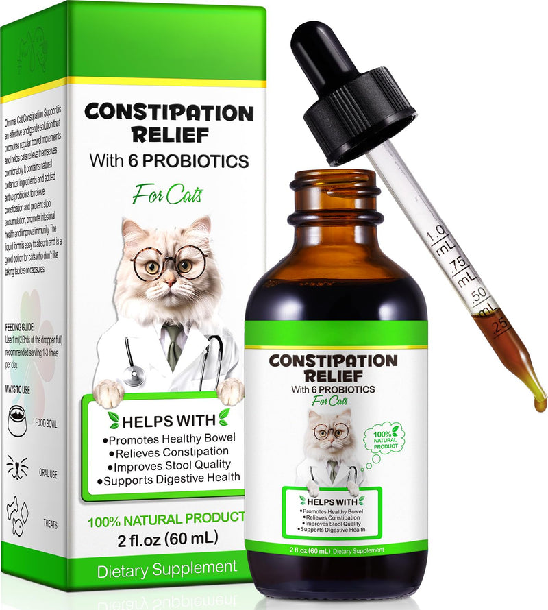 Cat Constipation Relief Drops, Natural Laxative for Cats with 6 Probiotics, Softener Liquid Supplement for Digestive Health, Easy-Use Dropper for Kittens & Senior Cats, 2 fl oz(Chicken Flavor)