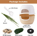 ZOMISIA Hidden Cat Litter Box with Faux Plant, Odor Control Litter Box Enclosure Furniture with Artificial Planter and Scoop, Easy to Assemble and Clean, White & Khaki