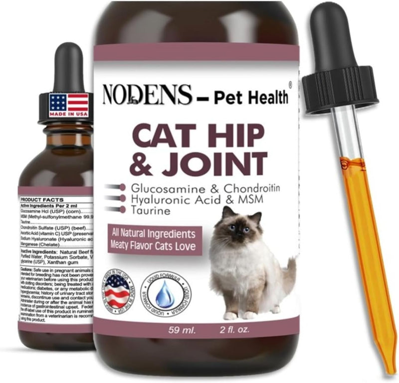 NODENS Cat Hip and Joint Liquid Glucosamine for Cats with Chondroitin – All Natural Cat Joint Supplement for Senior Cats Pain Relief Anti-inflammatory for Improved Joint Flexibility & Mobility 2oz