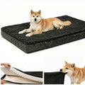 Durable Chew Resistant Dog Bed, 35"x23"x3" Chew-Proof Dog Crate Pad with Waterproof Liner & Washable Cover, Non-Slip Bottom, Comfortable Kennel Mat for M-L Sized Dogs up to 50 lbs, Black